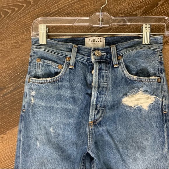 Agolde Womens blue Jamie distressed high rise skinny chewed hem jeans 23 - Picture 4 of 11